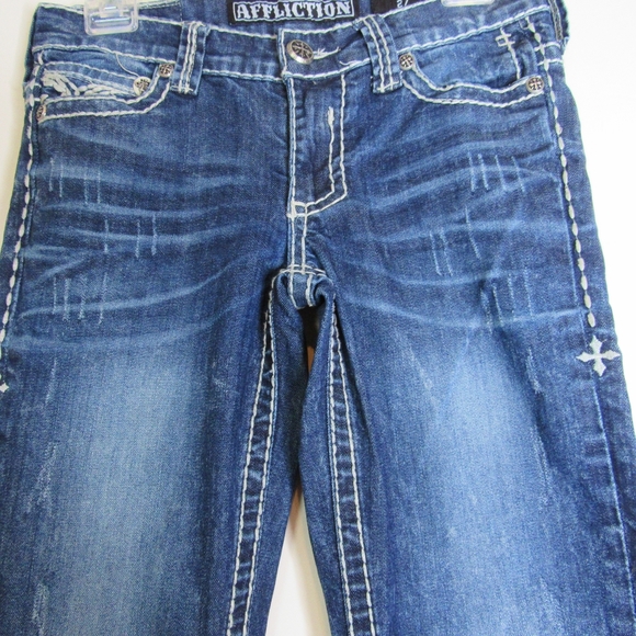 AFFLICTION JADE Dark Wash,Low Rise Distressed Jean - Picture 8 of 10